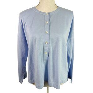 Madewell Women's Oversized S Boxy Button‎ Knit LS Tee T-Shirt Blue NWT